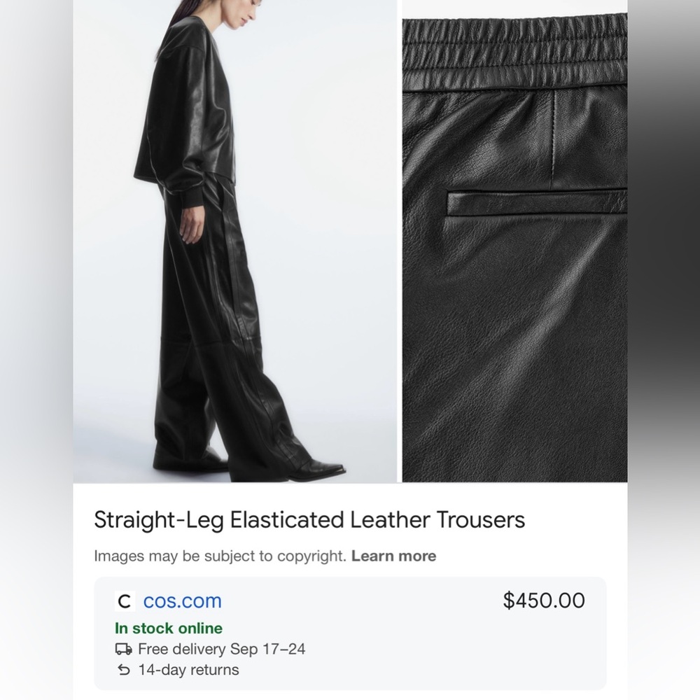 Straight-Leg Elasticated Leather Trousers size L ( 12 )